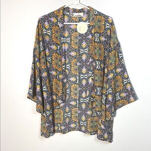 Colorful Floral Women's Open Front Kimono/Beach Cover Up Size small Oversized